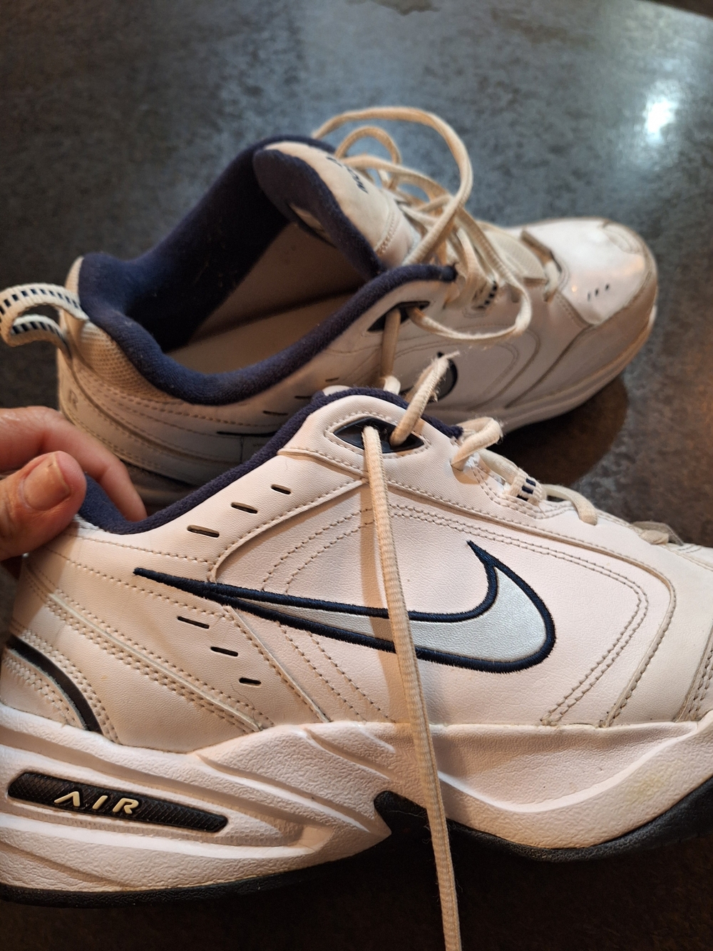 Nike Air Monarch White & Navy Men's Athletic Sneakers
